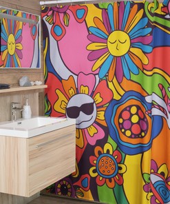 Psychedelic Hippie Shower Curtain, Retro Bathroom Decor, Groovy Tub Accessory