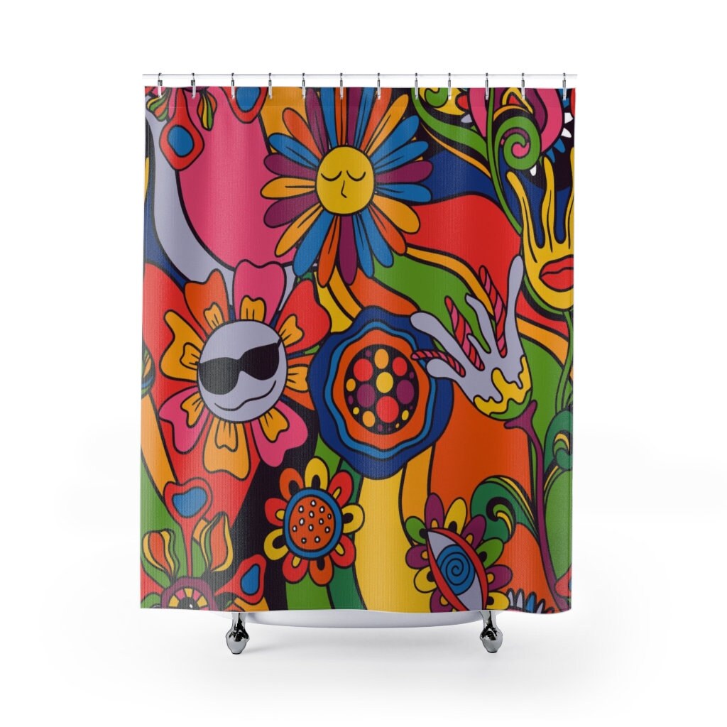 Psychedelic Hippie Shower Curtain, Retro Bathroom Decor, Groovy Tub Accessory - Image 3