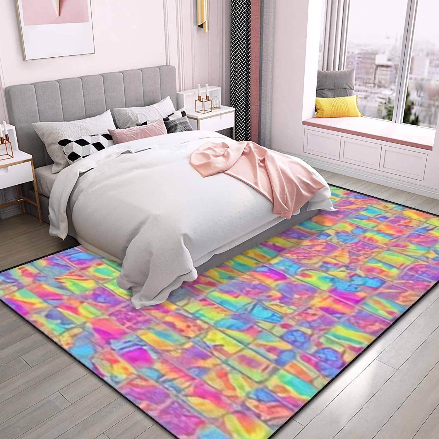 Psychedelic Rainbow Ombre Heat map Marble Tile Mosaic Texture Area Rug - Personalized Home Decor with Vintage 70s Feel - Image 3