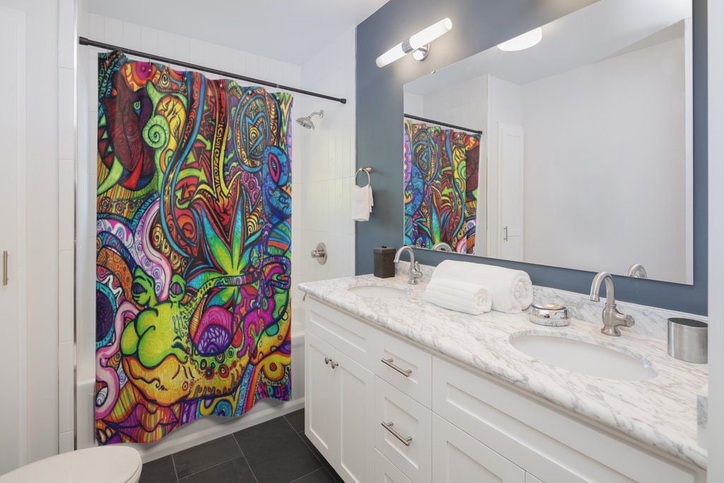 Psychedelic Shower Curtain, Colorful Bathroom Decor, Trippy Bath Art - Image 2