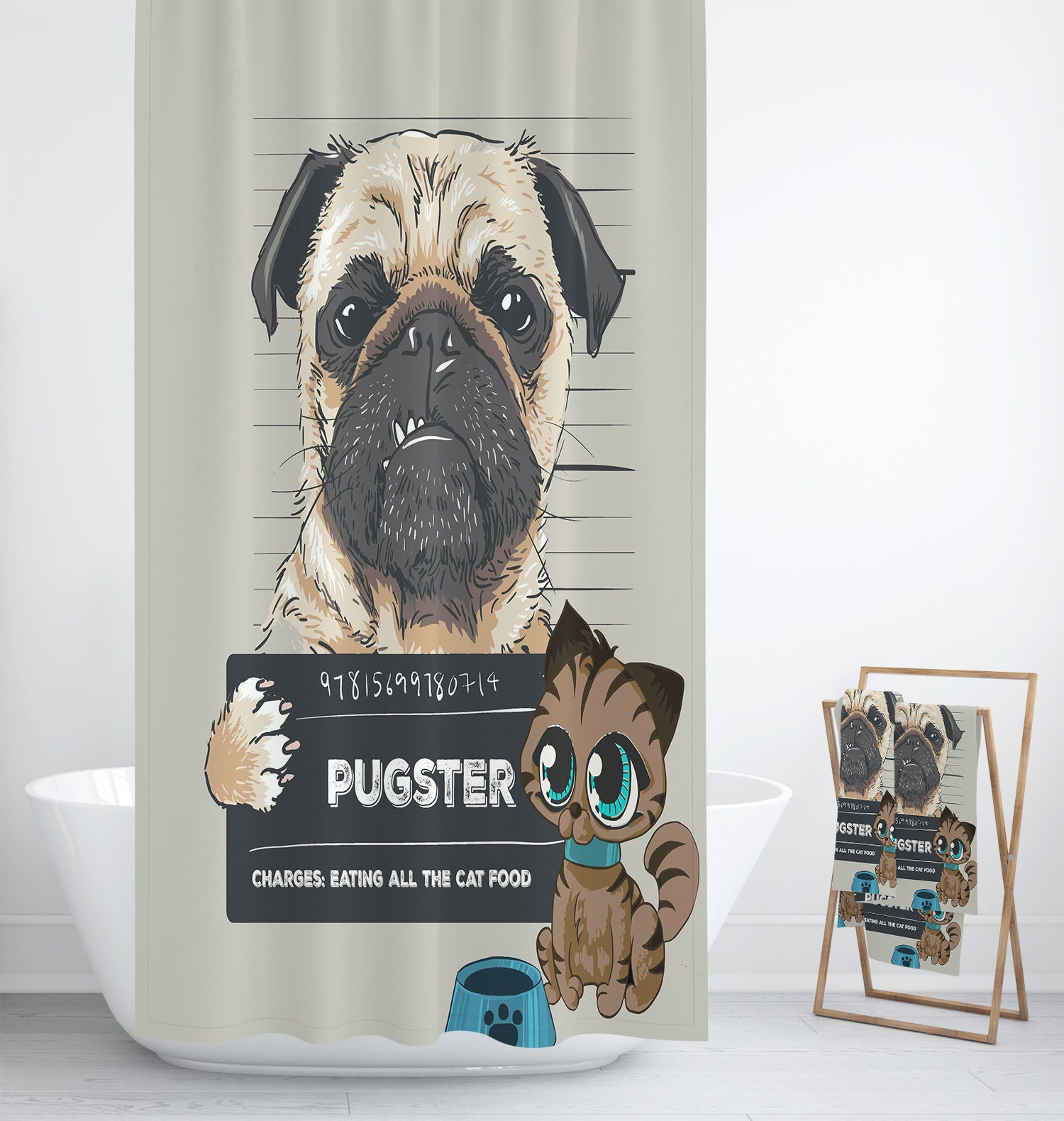 Pug Shower Curtain for a Playful Bathroom Decor