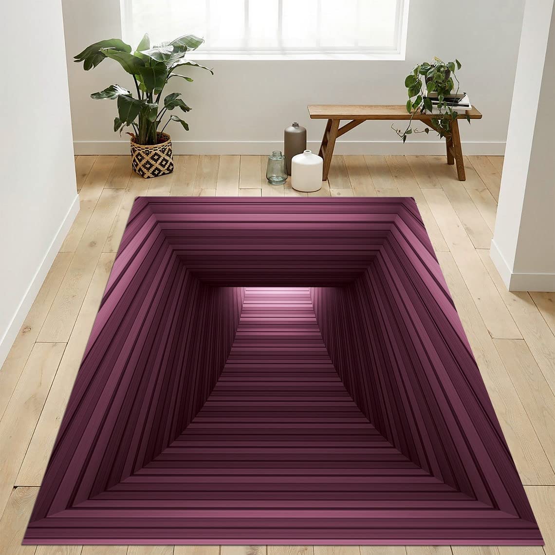 Purple 3D Vortex Illusion Rug - Rectangular Area Rug with Stunning Optical Illusion Effect for a Bold Statement