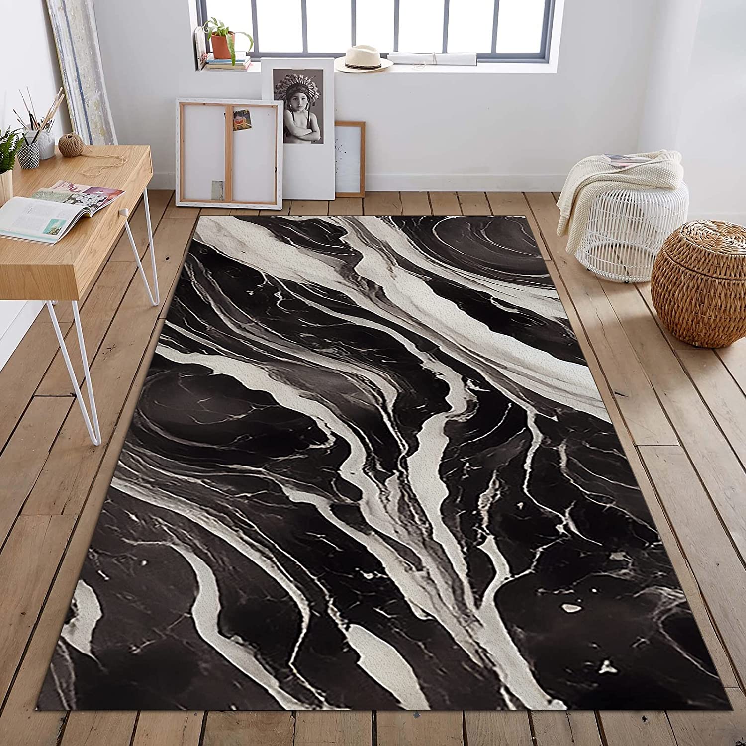 Purple Blue Gold Marble Texture Area Rug - Non-Slip Soft and Comfortable Thick Rug