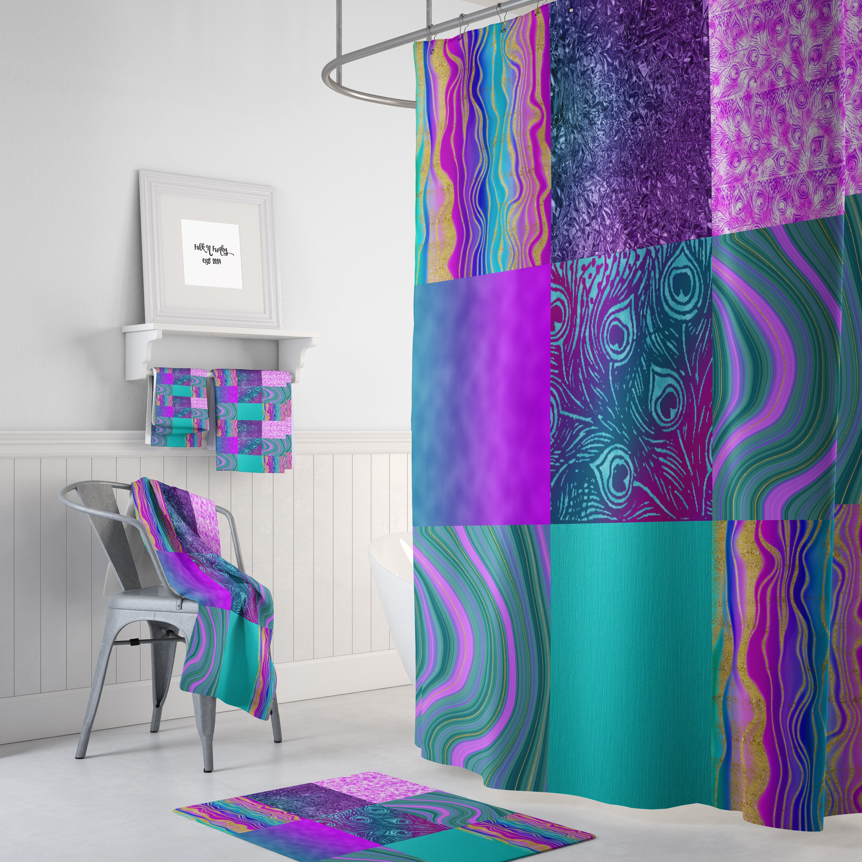 Purple Boho Shower Curtain with Unique Print Design - Image 2