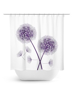 Purple Dandelion Shower Curtain, Farmhouse Bathroom Decor, Flower Bath Curtain with Quotes