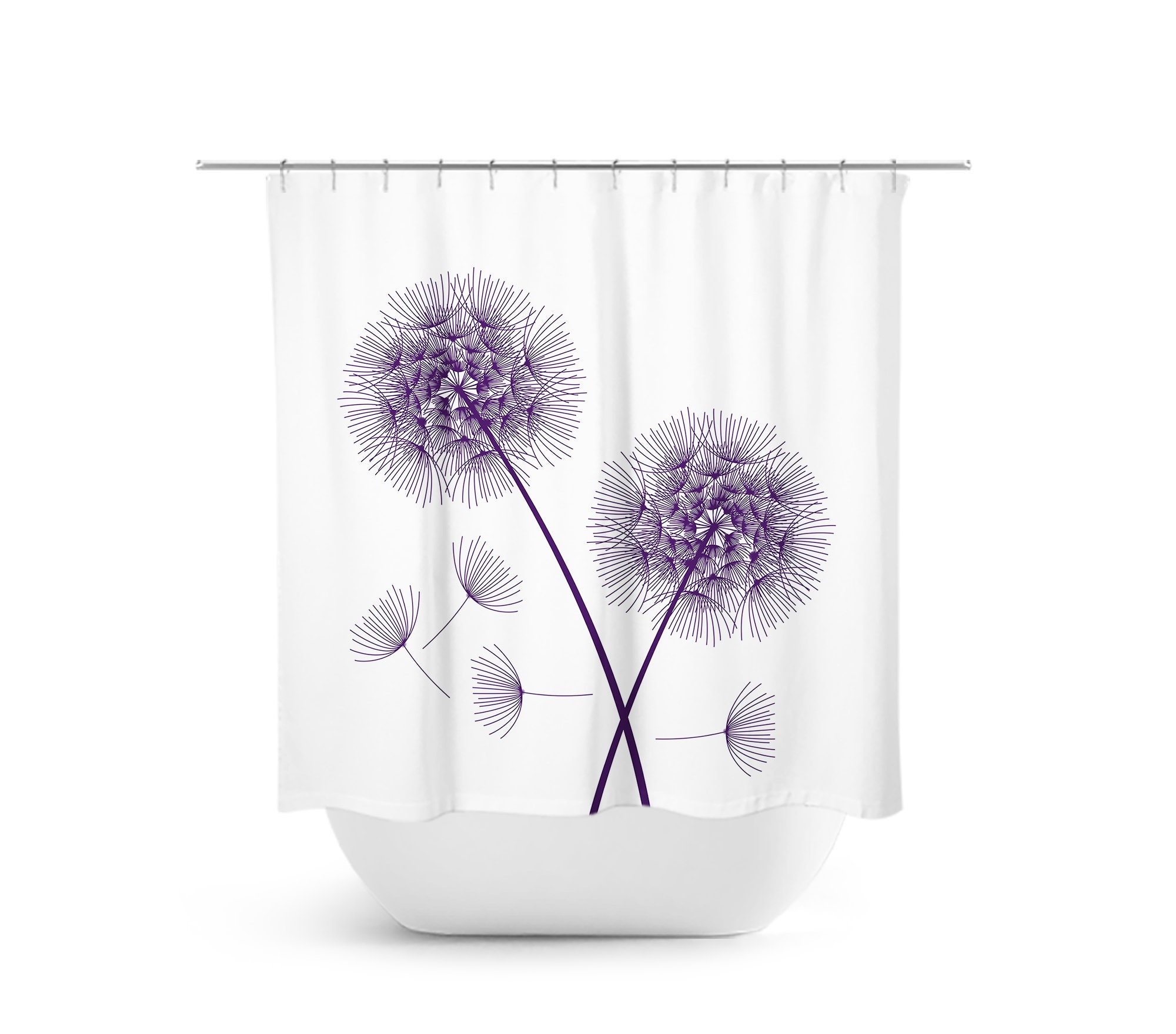 Purple Dandelion Shower Curtain, Farmhouse Bathroom Decor, Flower Bath Curtain with Quotes