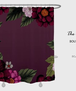 Purple Floral Flowers Shower Curtain for Bathtub, Customizable Sizes, and Machine Washable Waterproof Bathroom Decor