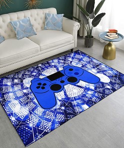 Purple Gamepad Living Room Mat - Unique Gamer Carpet Area Rug for Bedroom