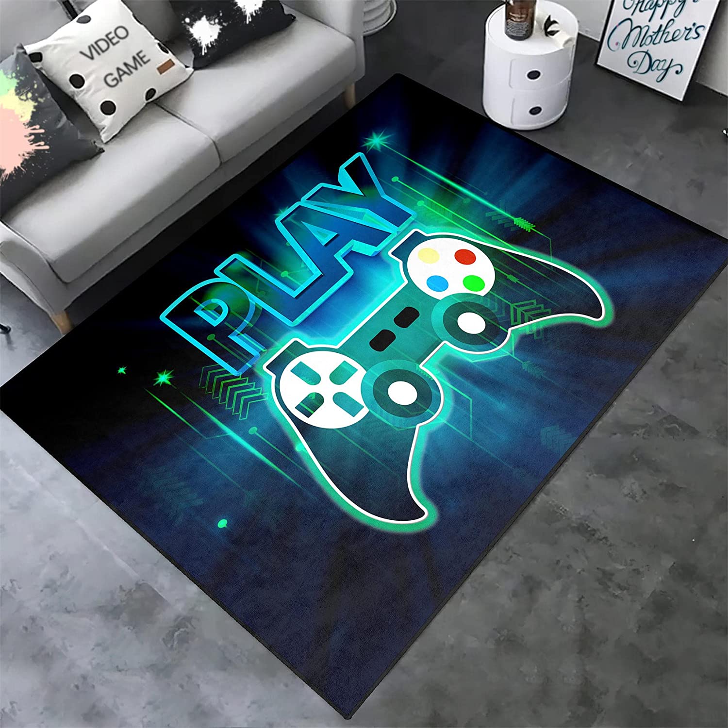 Purple Gamer Video Games Pattern Area Rugs with Thunder Gamepad Design - Image 3