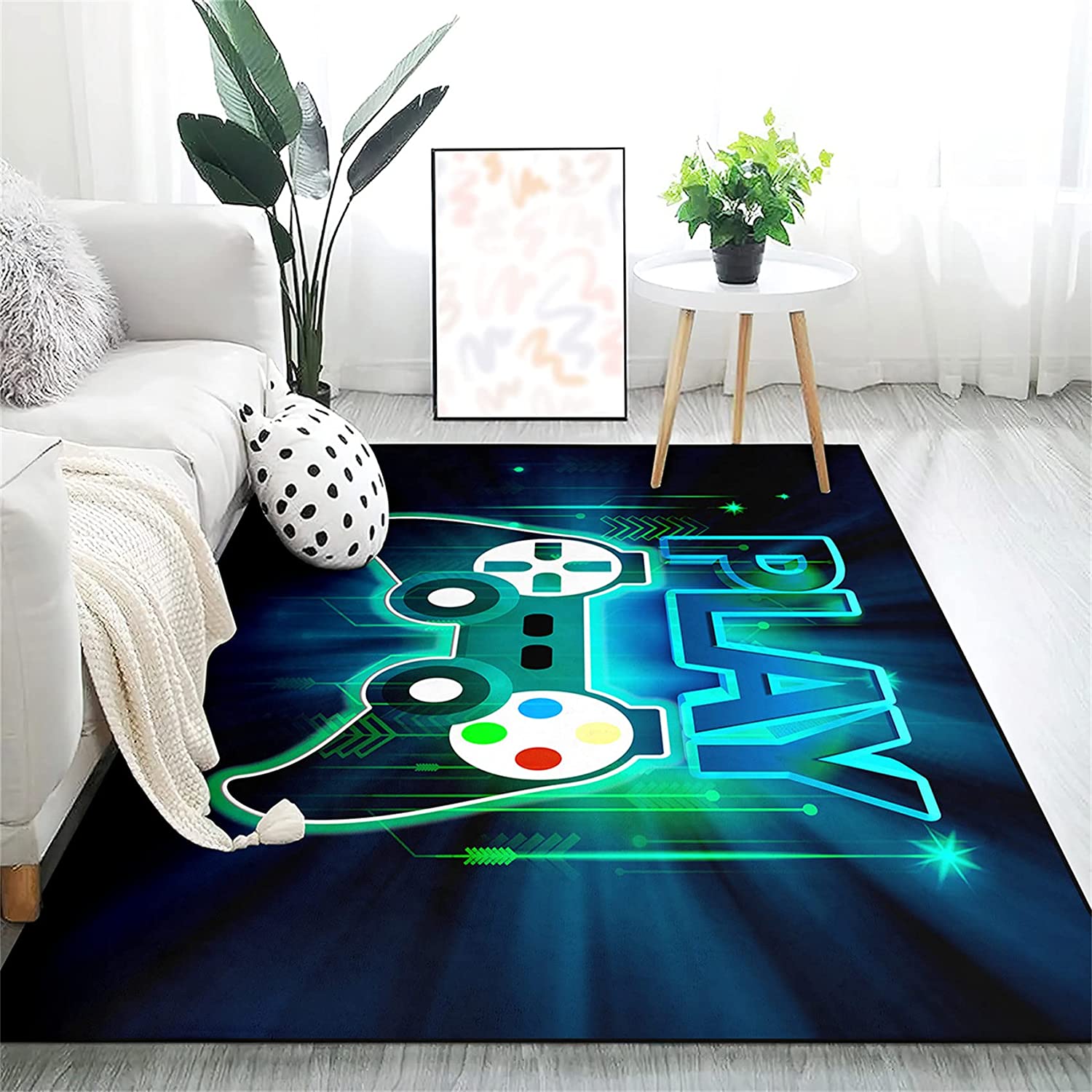 Purple Gamer Video Games Pattern Area Rugs with Thunder Gamepad Design - Image 4