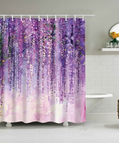 Purple Hanging Floral Shower Curtain | Beautiful Design Fabric Bathroom Curtain Home Bathroom Decor | Housewarming Gift