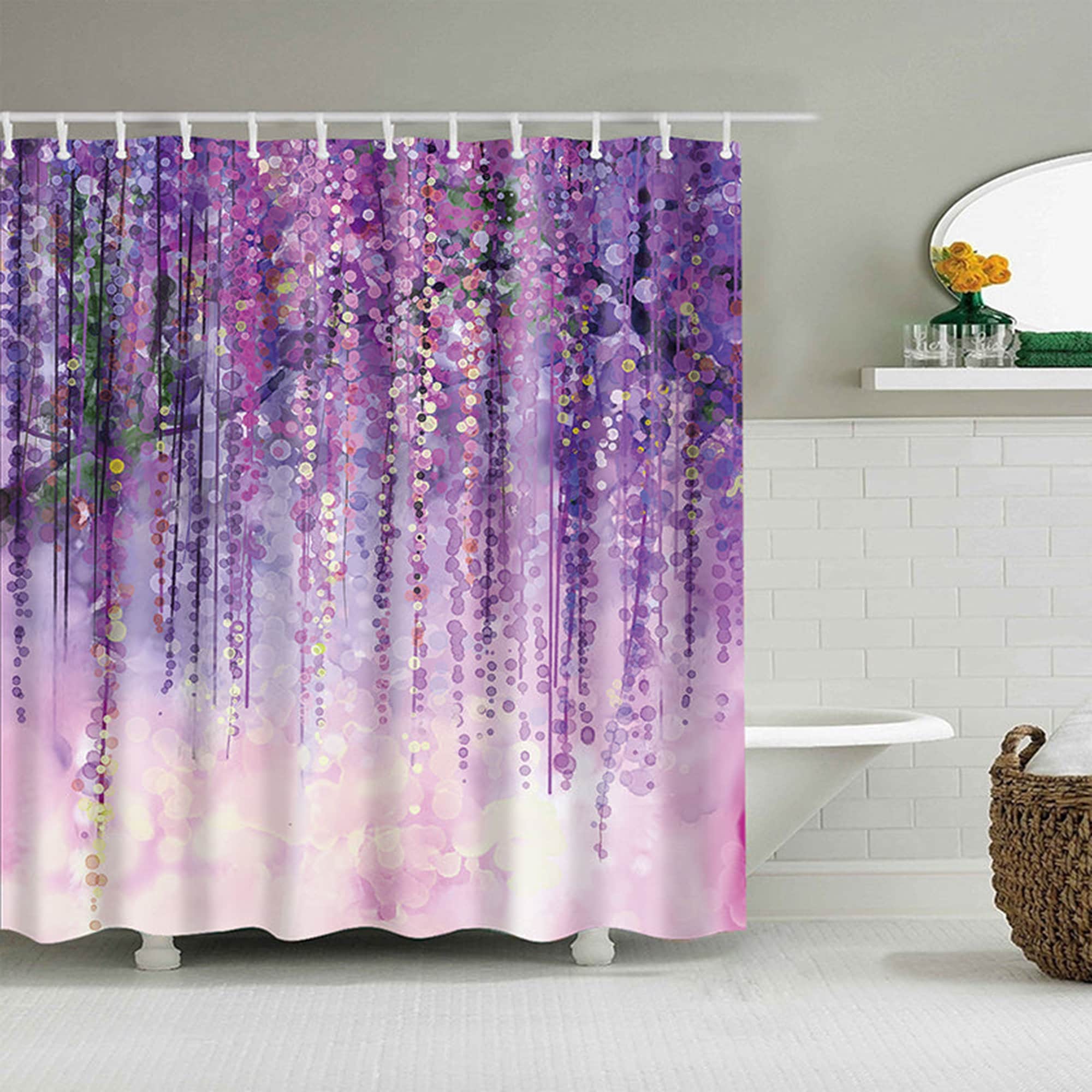 Purple Hanging Floral Shower Curtain | Beautiful Design Fabric Bathroom Curtain Home Bathroom Decor | Housewarming Gift