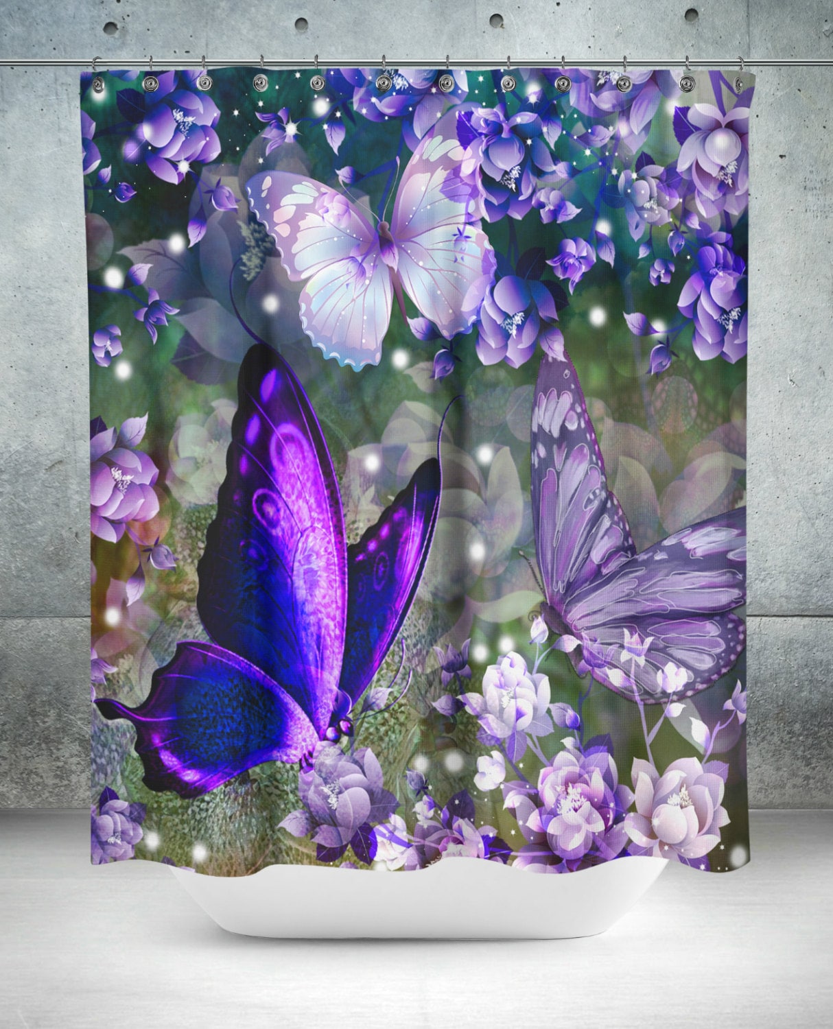 Purple Lavender Butterfly Shower Curtain with Optional Towels - Image 2