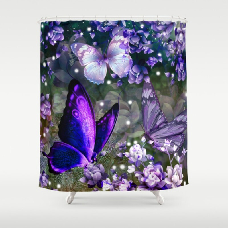 Purple Lavender Butterfly Shower Curtain with Optional Towels - Image 3