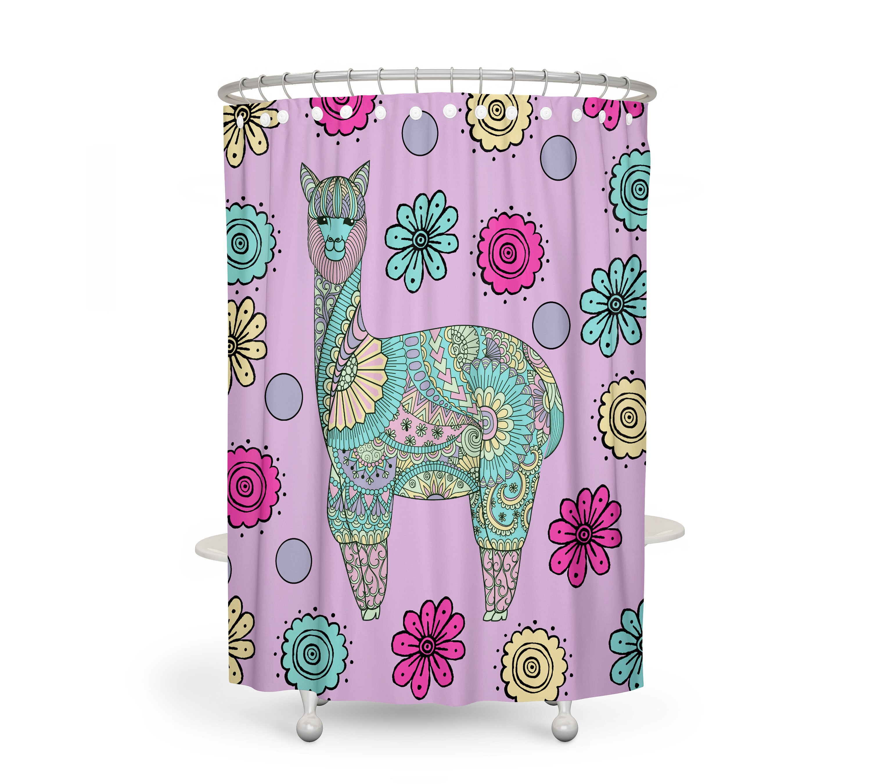 Purple Llama Shower Curtain Set with Whimsical Bath Accessories - Image 2