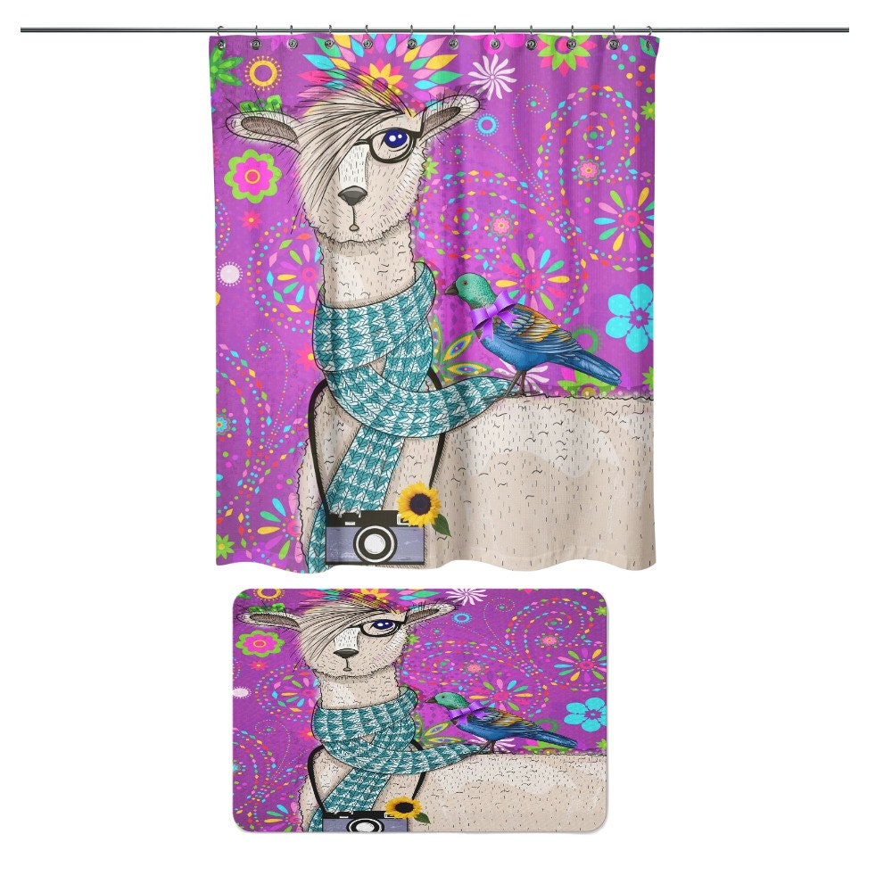 Purple Llama Shower Curtain with Southwestern Bath Accessories - Image 2