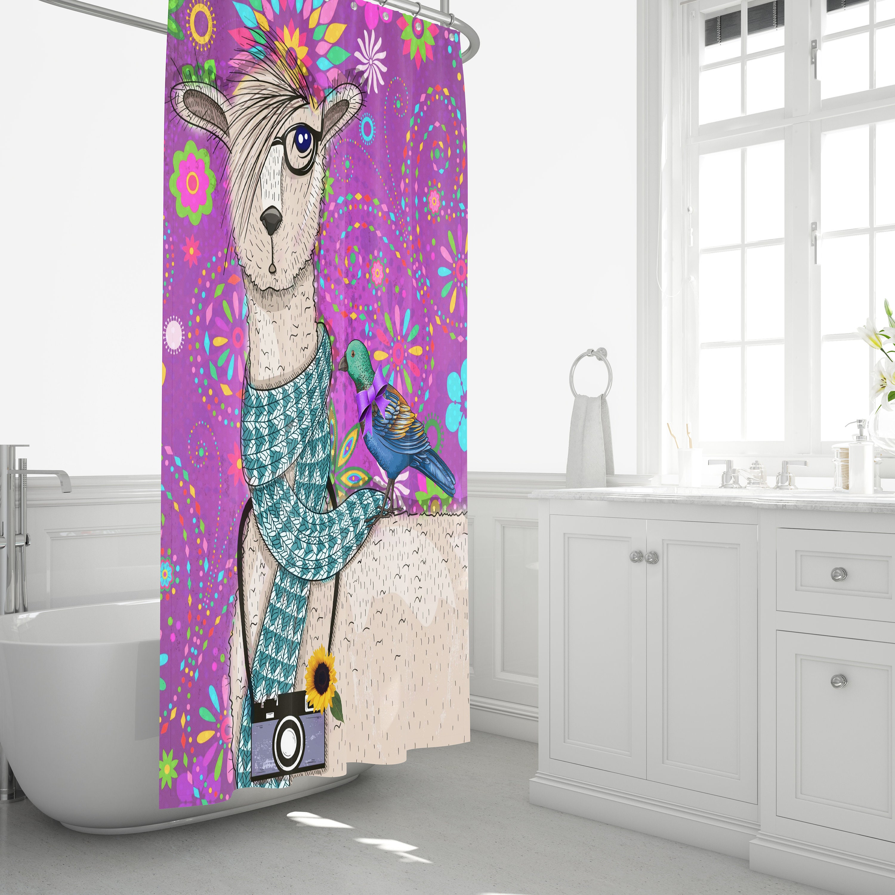 Purple Llama Shower Curtain with Southwestern Bath Accessories - Image 3