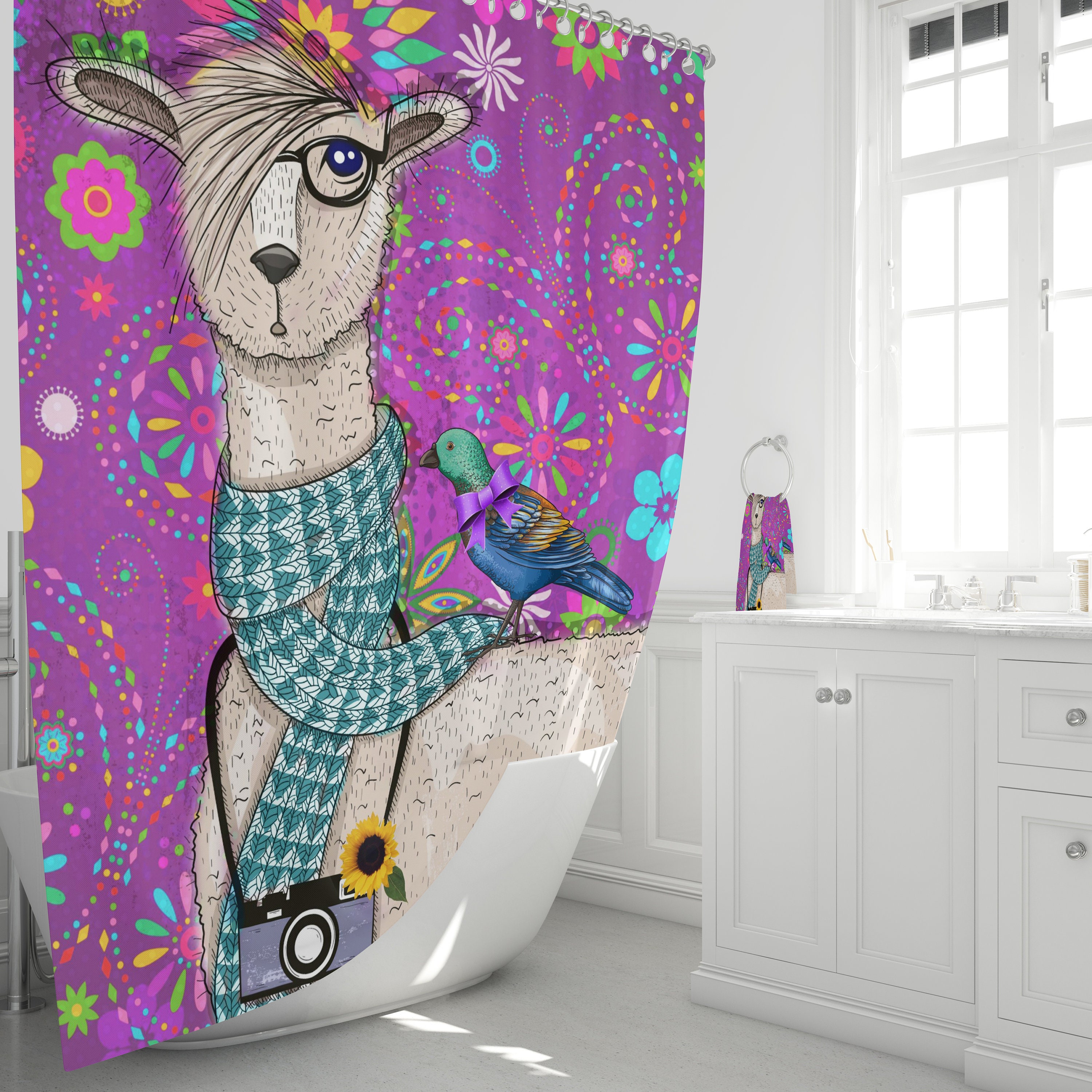 Purple Llama Shower Curtain with Southwestern Bath Accessories - Image 4