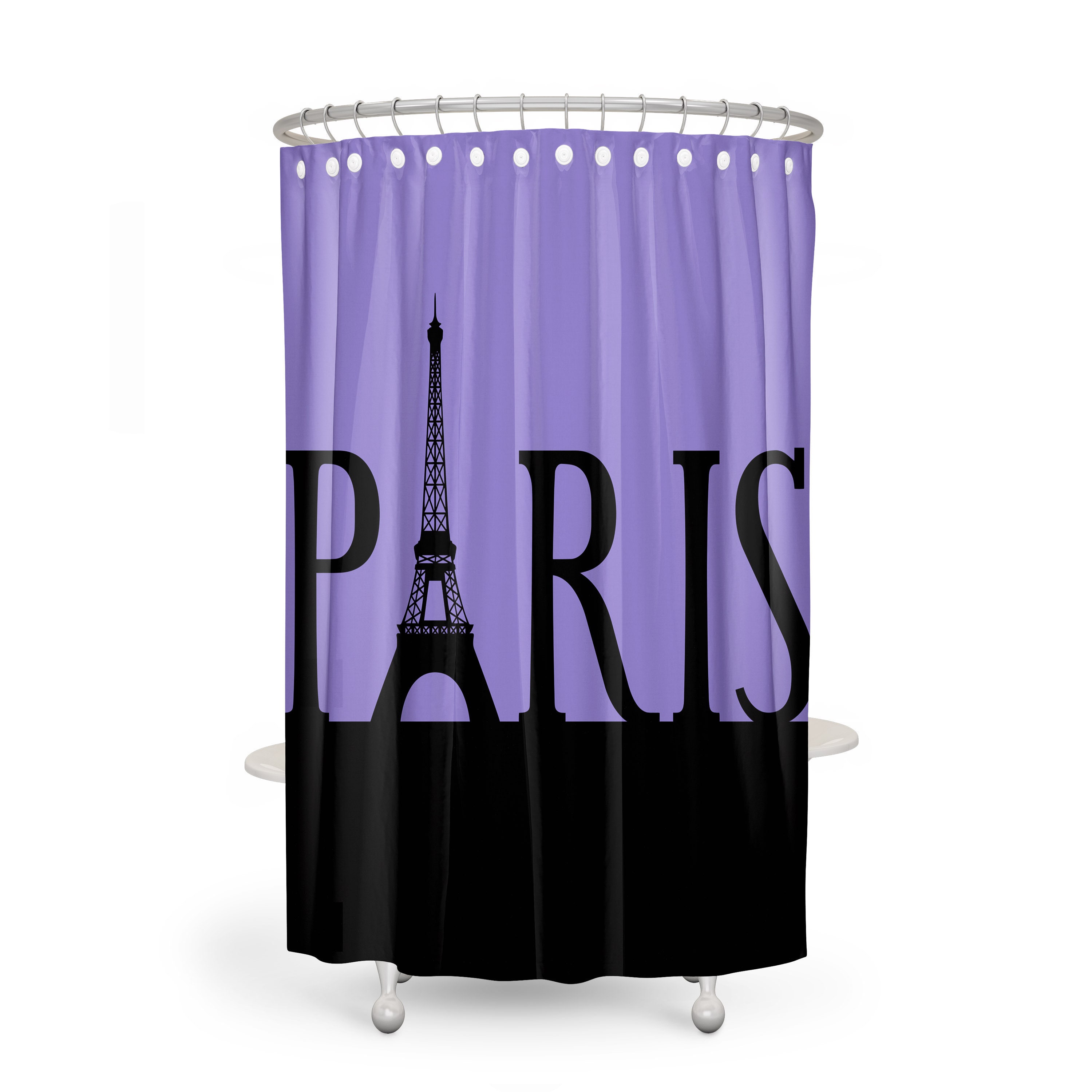 Purple Paris Eiffel Tower Shower Curtain with Optional Bathroom Set for a Romantic Bathroom Decor - Image 3