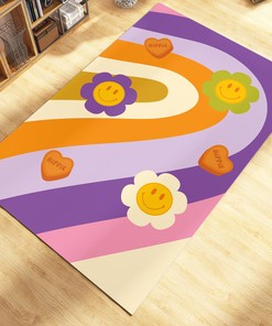 Purple Retro Trippy Smile Rug - Hippie Preppy Wavy Rug, Y2k Groovy Funky Rug, Cute Abstract Rug with 70s Rugs