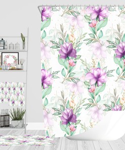 Purple Roses Floral Bathroom Decor Set with Optional Towels and Mat