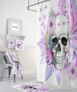 Purple Skull Boho Shower Curtain with Bold Design options and Unique Bathroom Decor