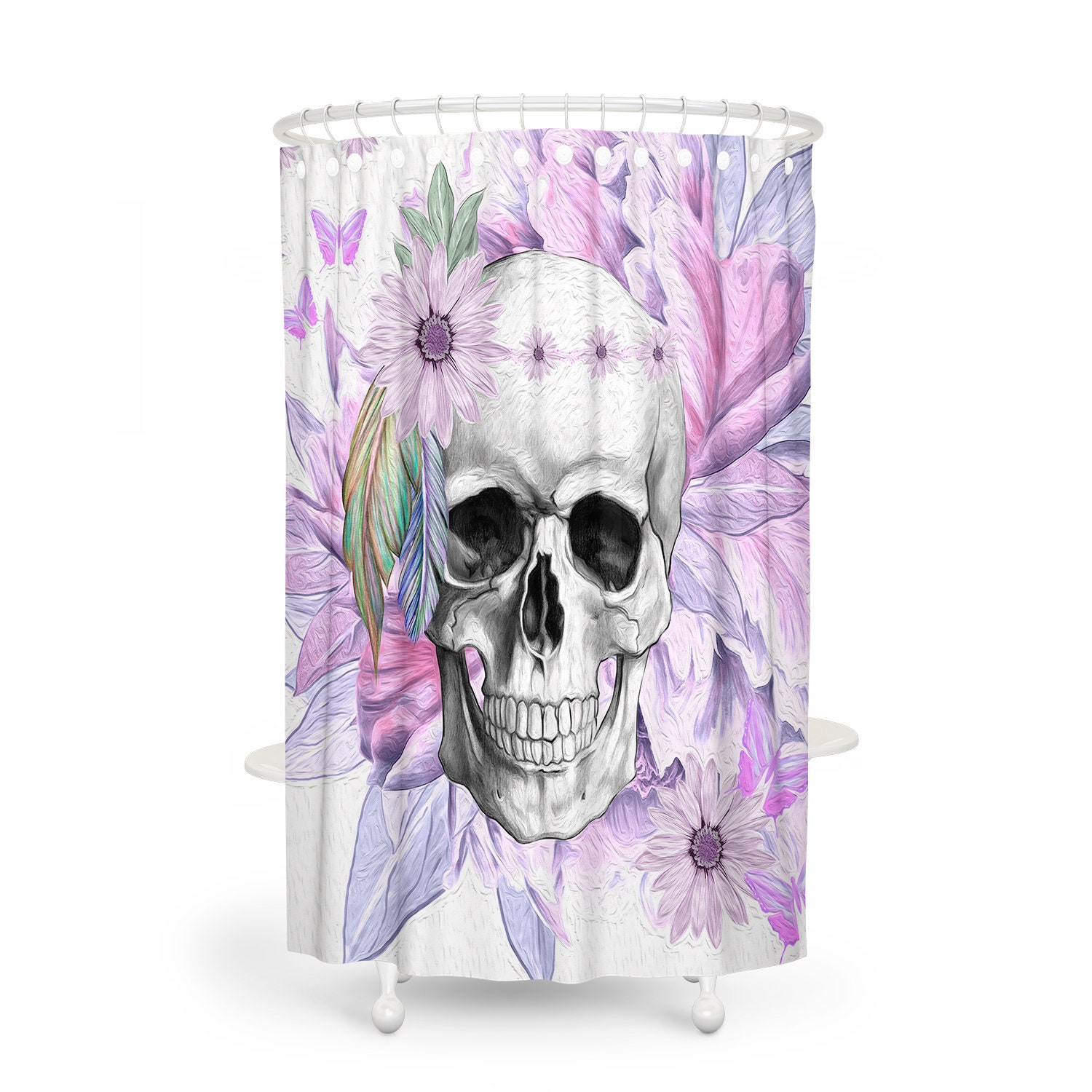 Purple Skull Boho Shower Curtain with Bold Design options and Unique Bathroom Decor - Image 3
