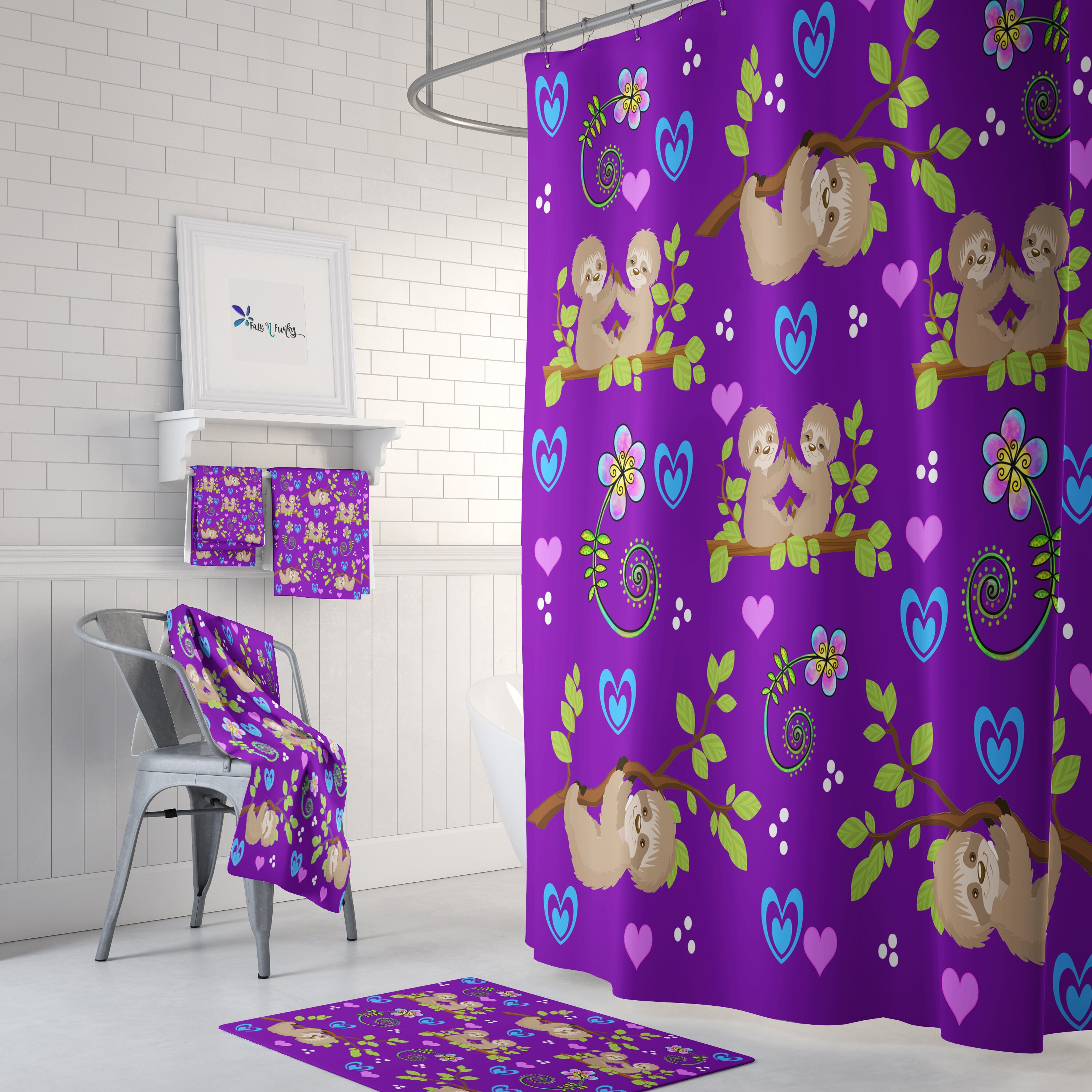 Purple Sloth Disney Shower Curtain or Bathroom Set for a Cute and Playful Kids Bathroom Decor