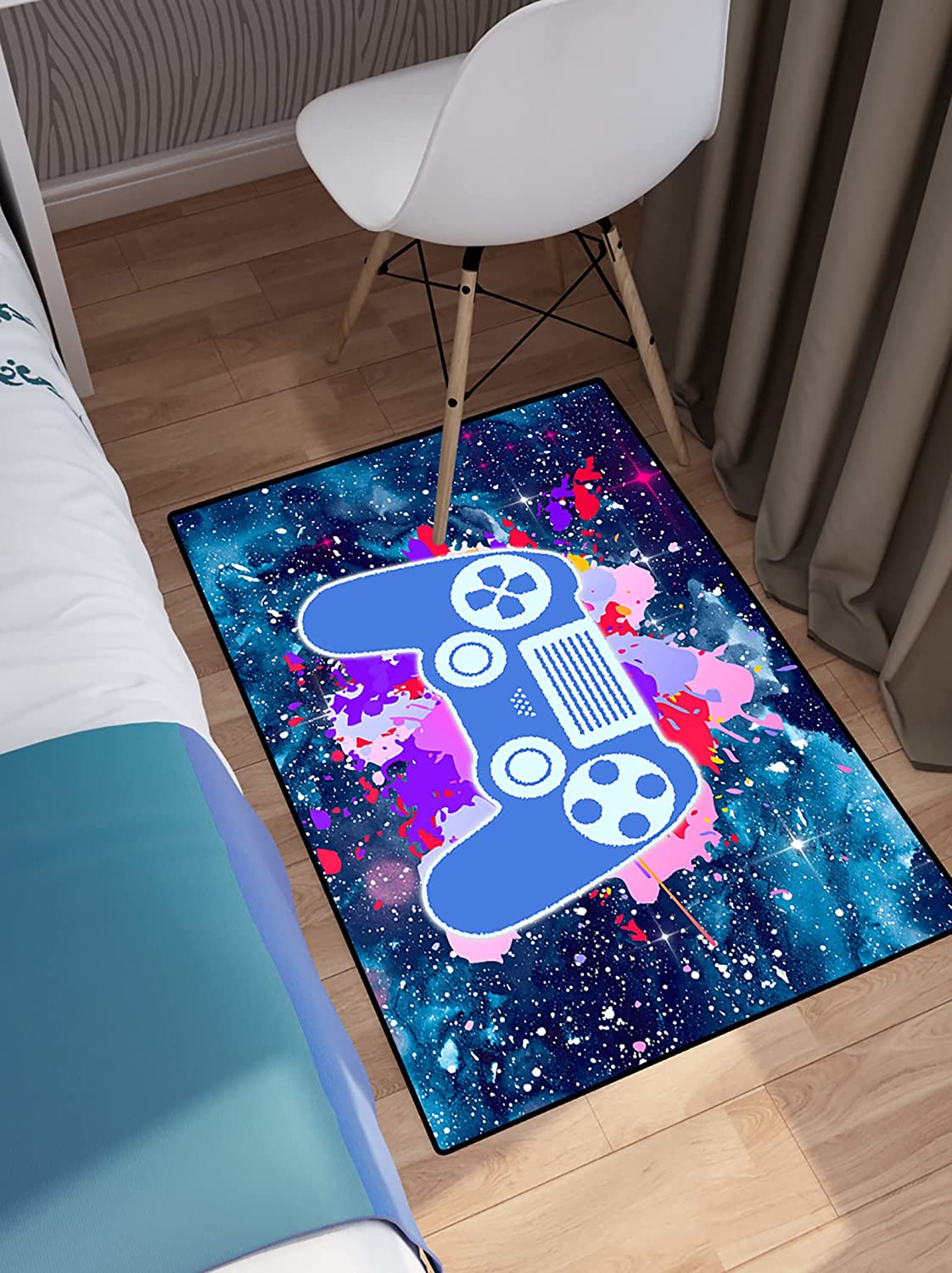 Purple Starry Sky Galaxy Printed Gamer Theme Area Rug for Kids' Room: Enhance Your Home Decor