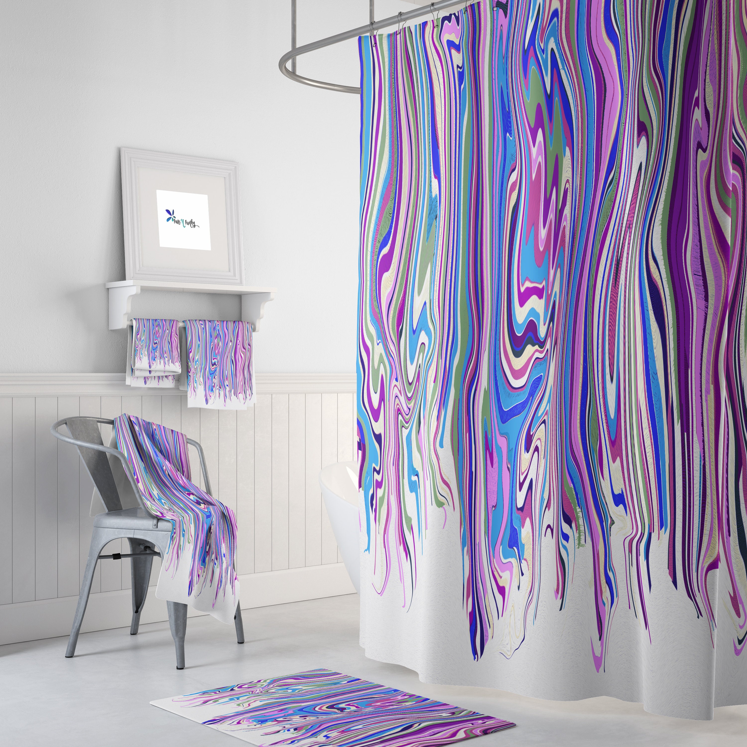Purple Swirl Boho Shower Curtain, Unique Bath Print, Modern Bathroom Accessories, Eclectic Home Decor Gift