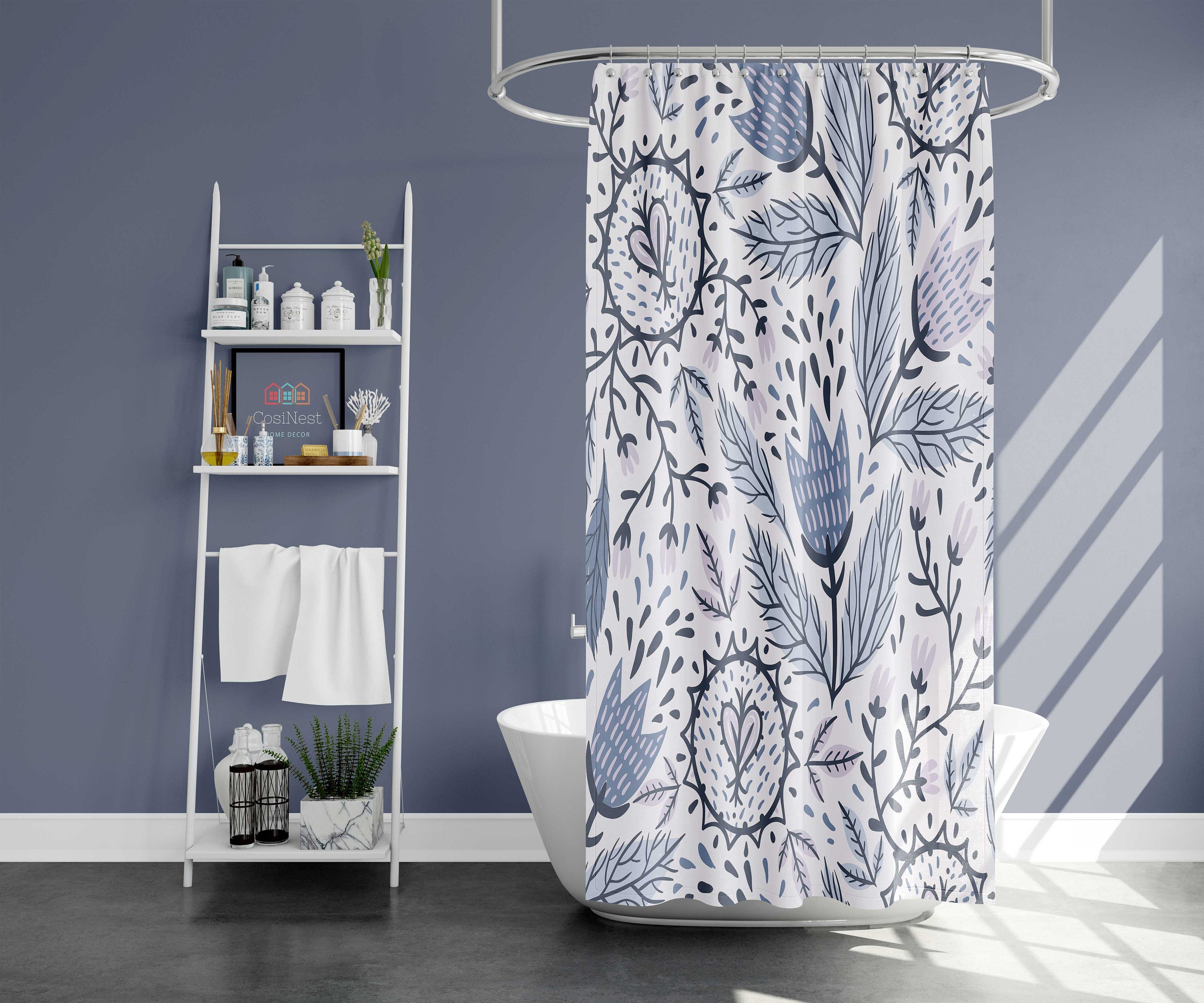 Purple Tulip Shower Curtain | Spring Flower Botanical Pattern | Fabric Bathroom Curtain Mat - Image 2
