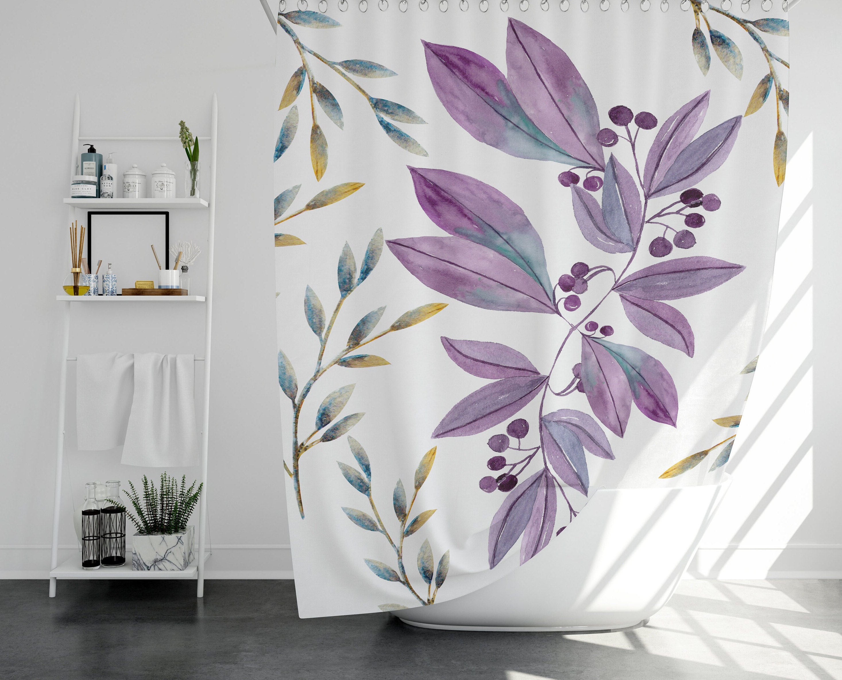 Purple Watercolor Flowers Shower Curtain | Aquarel Paarse Bloemen Bloemen, Boerderij Decor, Badgordijn | Home Bath Decor