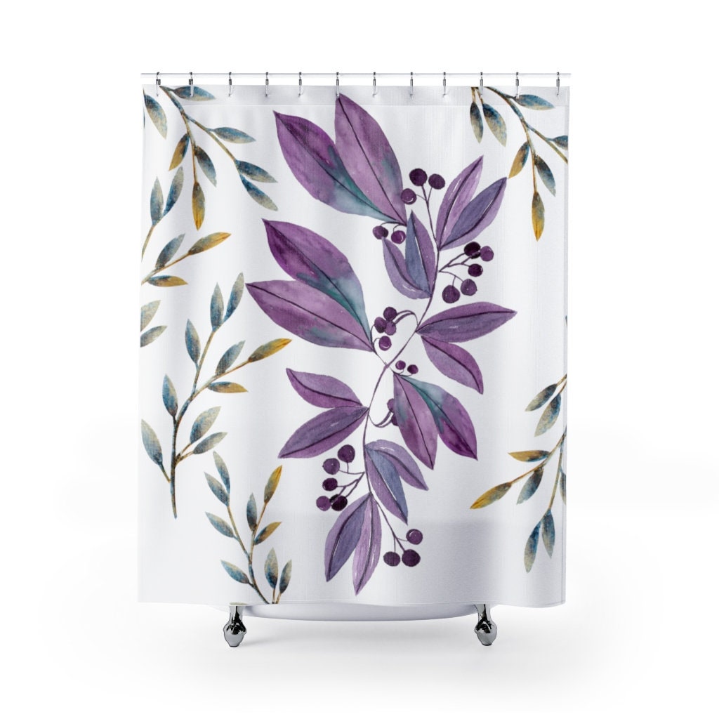 Purple Watercolor Flowers Shower Curtain | Aquarel Paarse Bloemen Bloemen, Boerderij Decor, Badgordijn | Home Bath Decor - Image 2