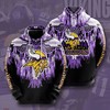 Quality Men's Minnesota Vikings 3D Graphic Hoodie with Zippers