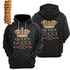 Queen Gucci Luxurious Brand All Over Print 3D Hoodie with Queen and Gucci Logo