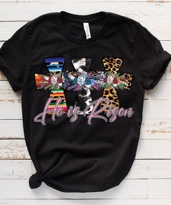 Rabbit Easter Day Cross He Is Risen T-Shirt - Sublimation Design