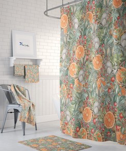 Rabbit Patch Floral Shower Curtain - Whimsical Bath Curtain with Optional Towels and Mat for Restroom Decor