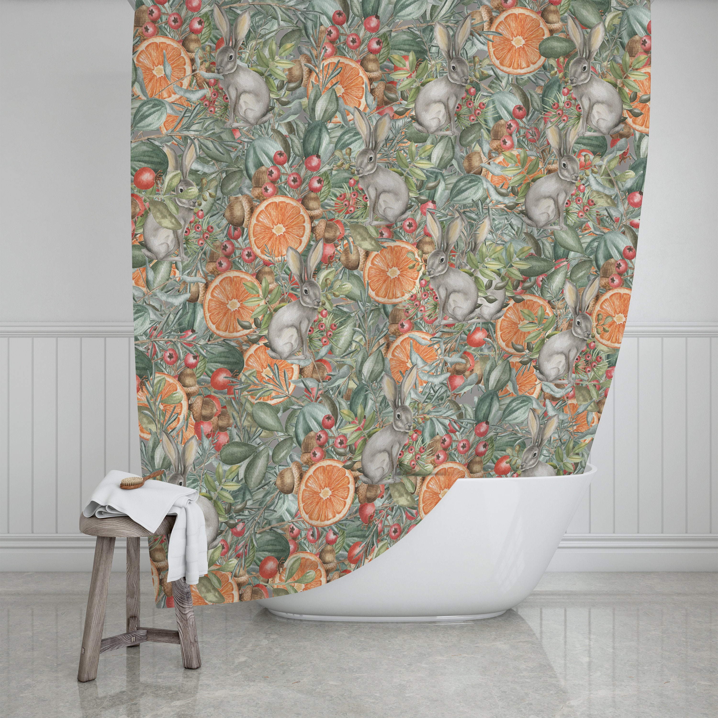 Rabbit Patch Floral Shower Curtain - Whimsical Bath Curtain with Optional Towels and Mat for Restroom Decor - Image 2