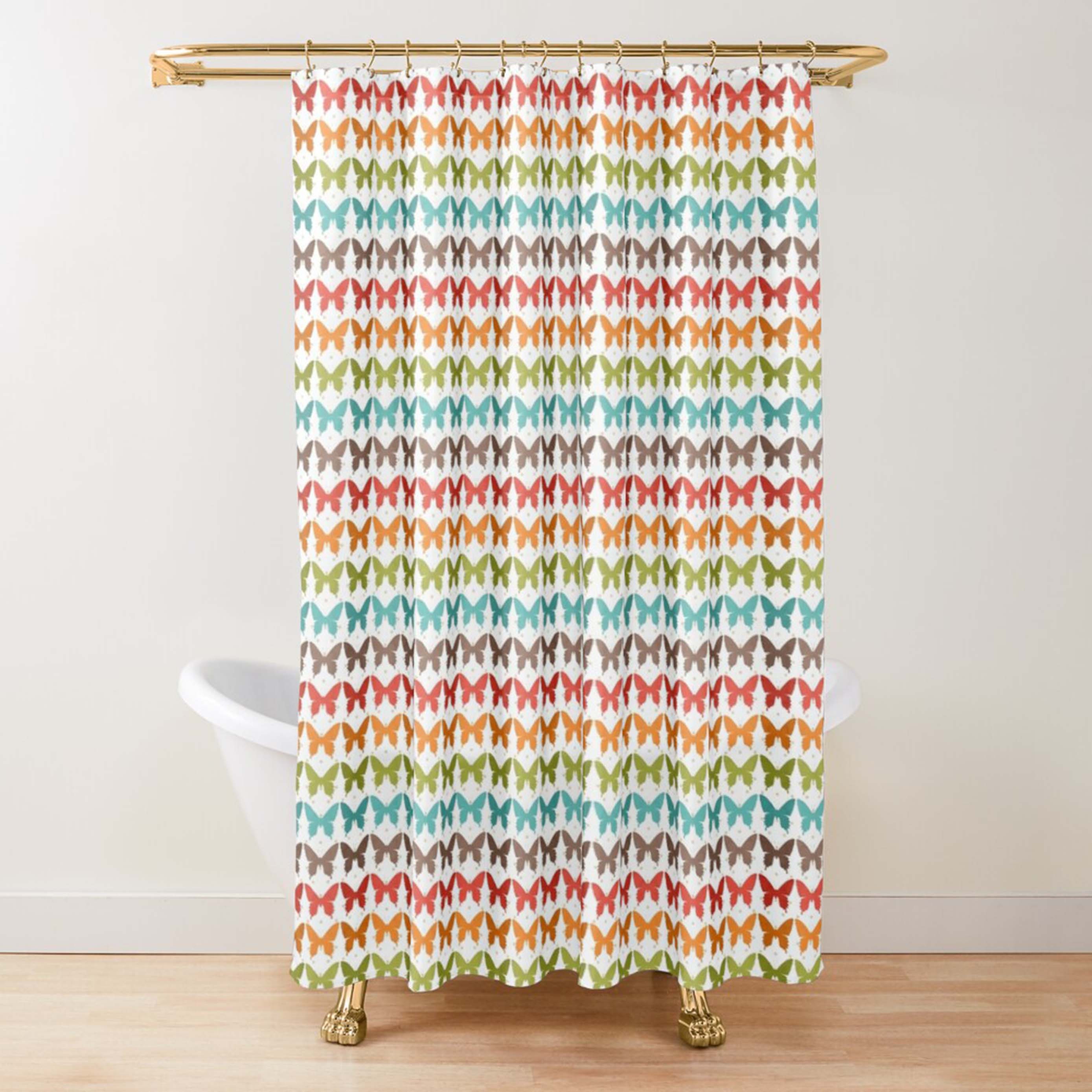 Rainbow Butterfly Shower Curtain | Colorful Pattern Fabric, Bathroom Curtain and Mat Housewarming Gift - Image 2