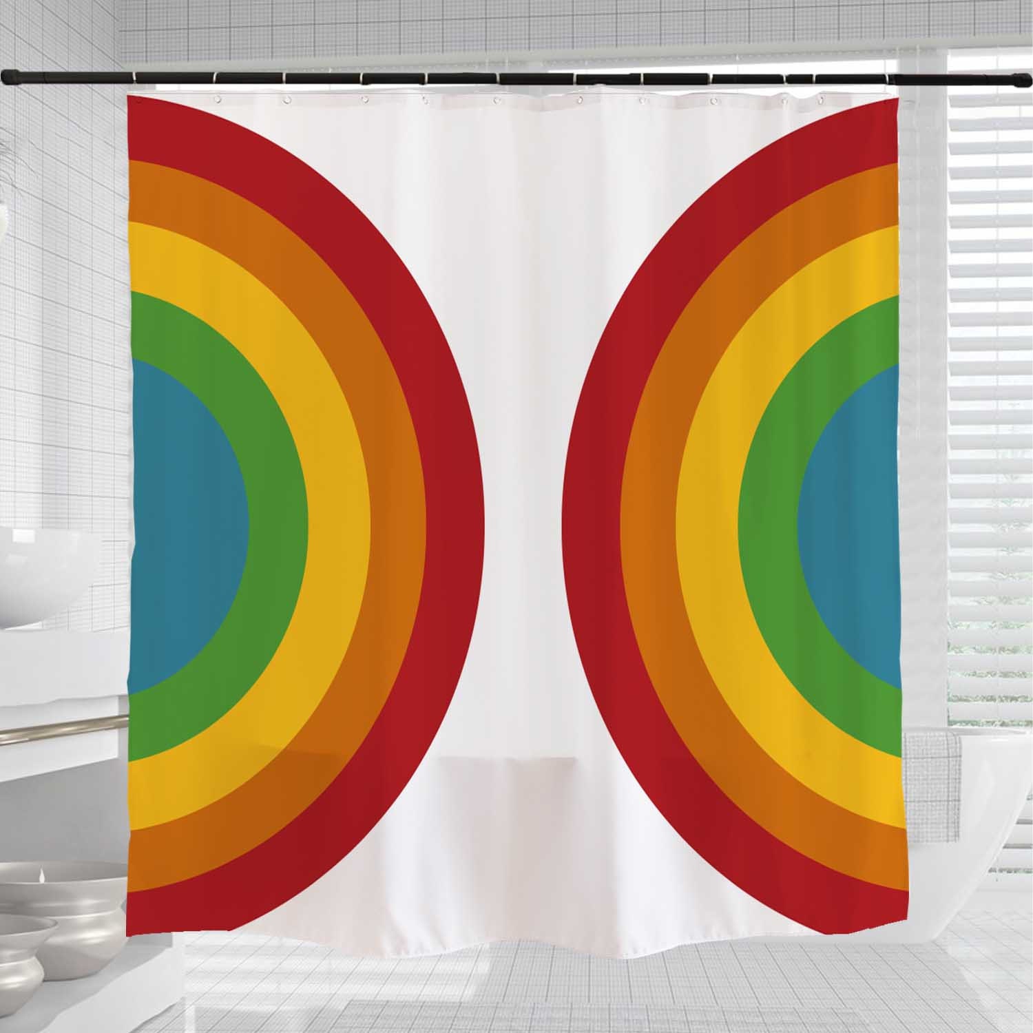 Rainbow Colored Shower Curtain for Bathtub - Waterproof and Washable with Custom Sizes - Image 3