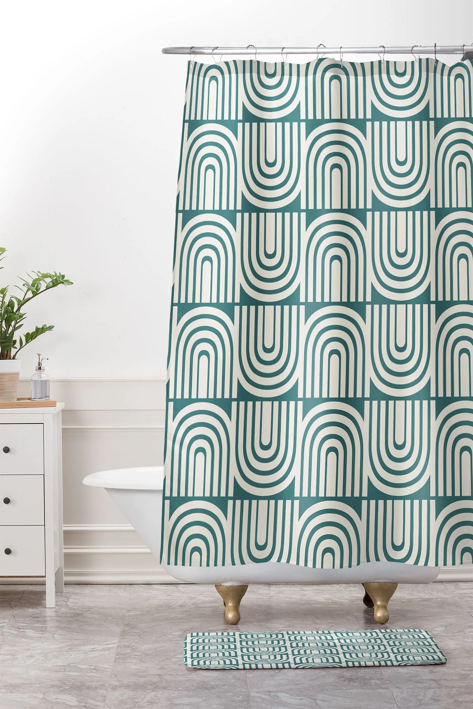 Rainbow Geometric Boho Bath Shower Curtain / Bathroom Decor / Vintage-Inspired