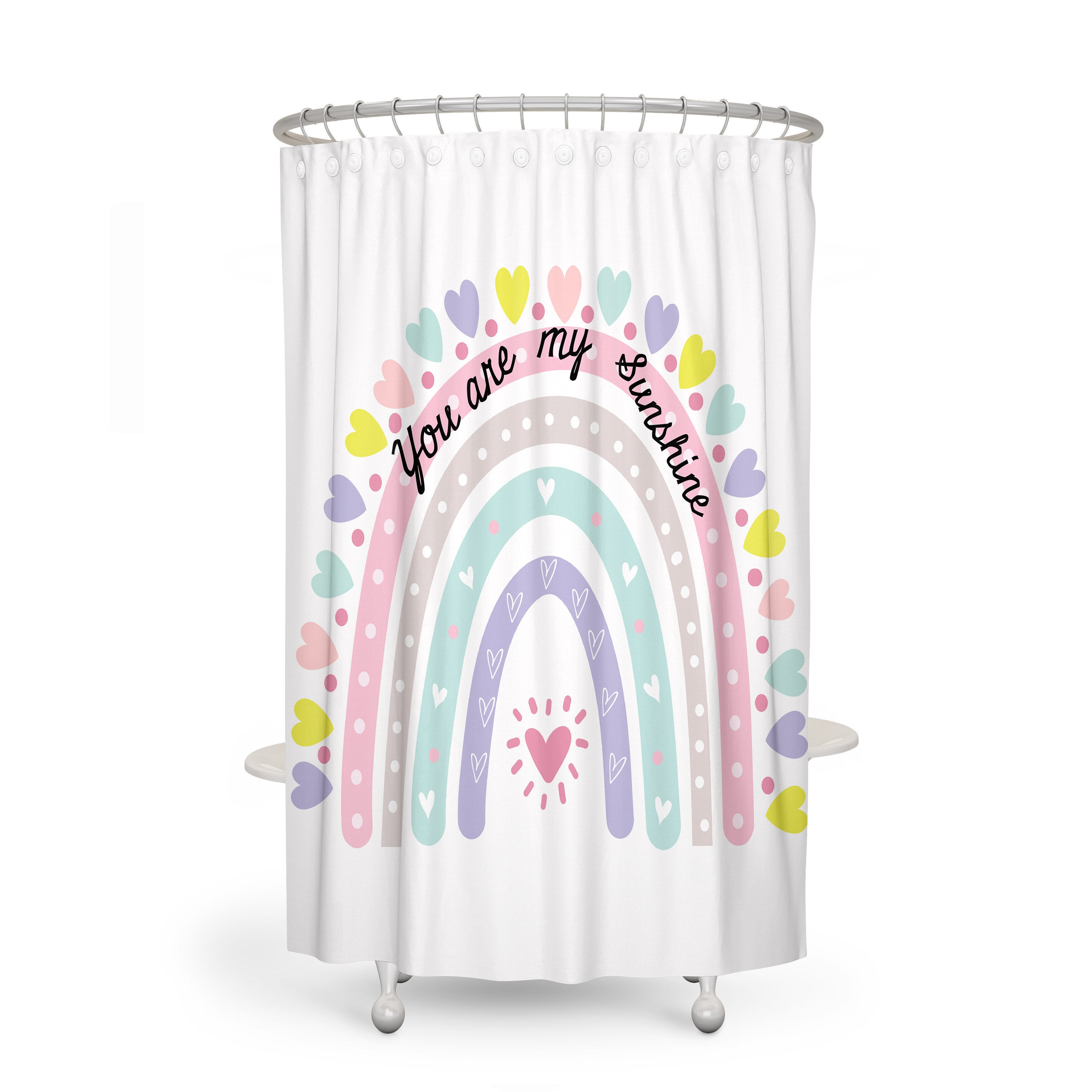 Rainbow Hearts Shower Curtain, Optional Bath Accessories, Inspirational Bathroom Decor - Image 2