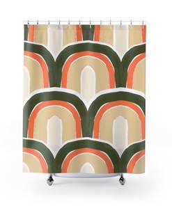 Rainbow Mid Century Modern Retro Shower Curtain for a Colorful Bathroom