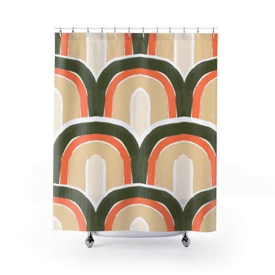 Rainbow Mid Century Modern Retro Shower Curtain for a Colorful Bathroom - Image 2