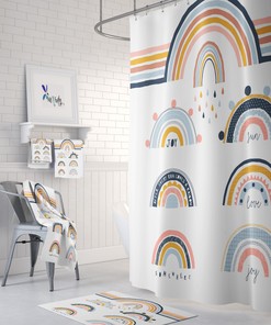 Rainbow Mid Century Modern Shower Curtain - Build Your Own Bath Set with Towels and Mat