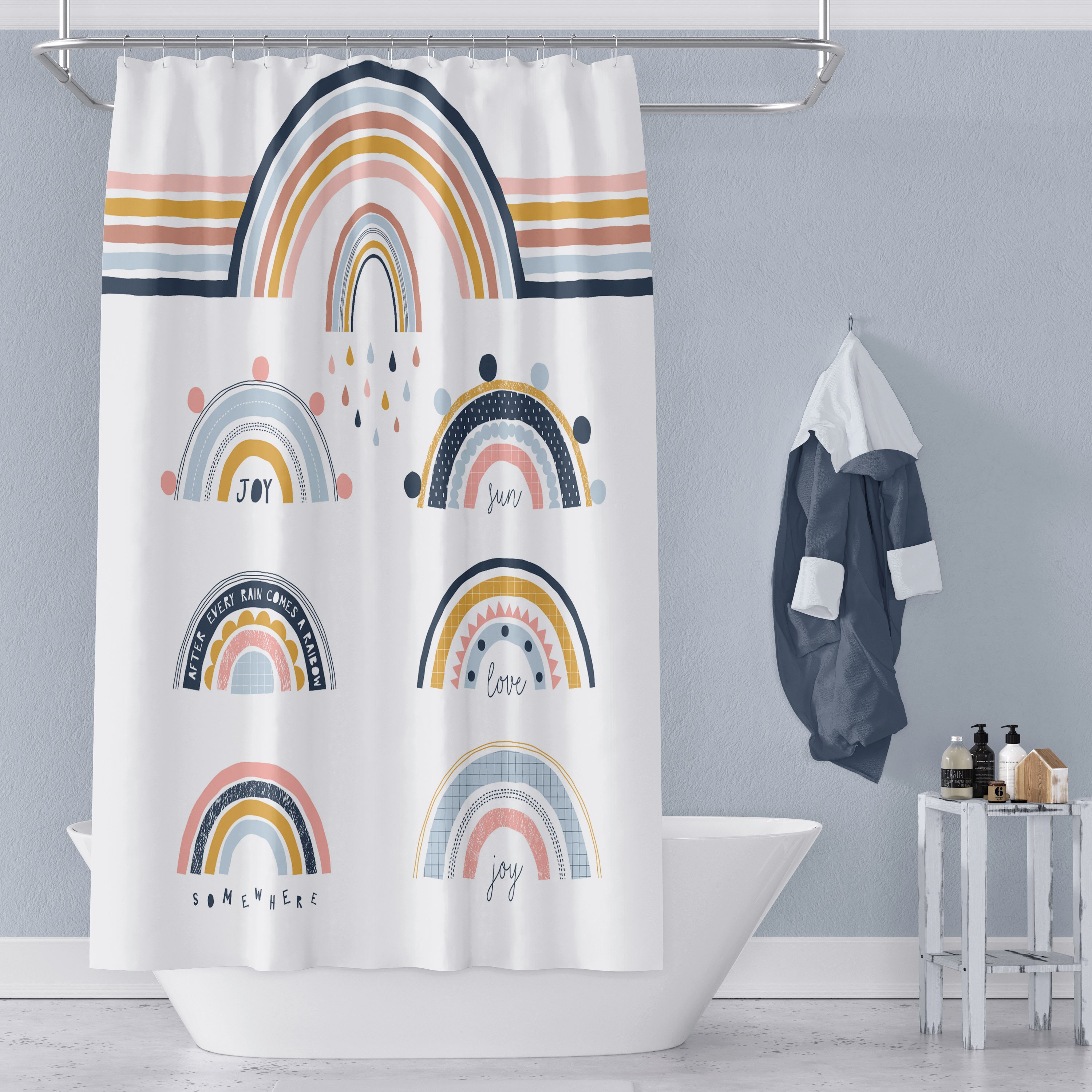 Rainbow Mid Century Modern Shower Curtain - Build Your Own Bath Set with Towels and Mat - Image 2