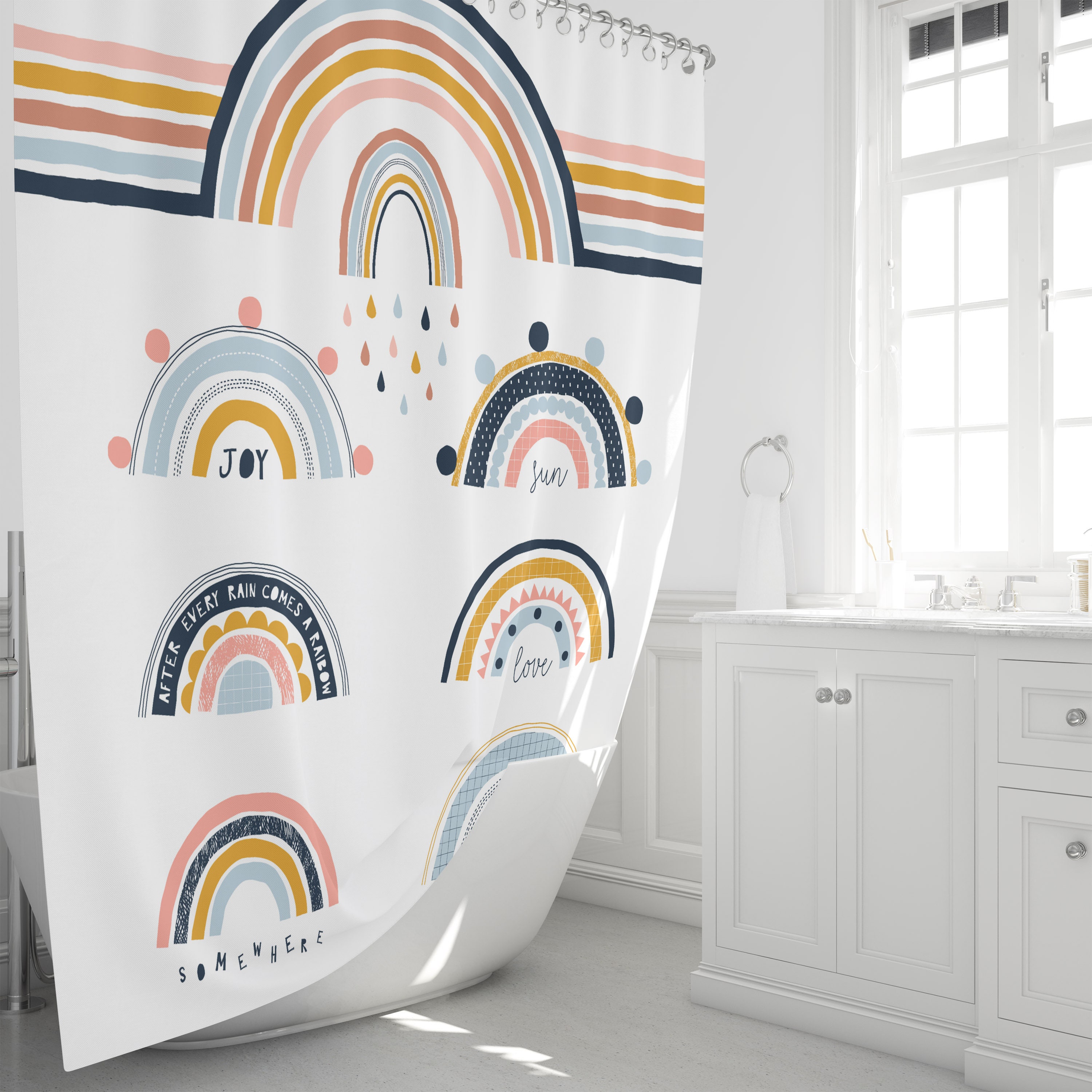 Rainbow Mid Century Modern Shower Curtain - Build Your Own Bath Set with Towels and Mat - Image 3