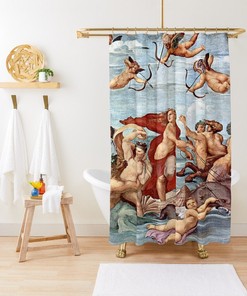 Raphael High Renaissance Art Shower Curtain | Waterproof Eco-Friendly Curtain + Hooks | Bathroom Decor + Quotes