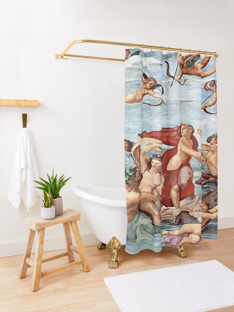 Raphael High Renaissance Art Shower Curtain | Waterproof Eco-Friendly Curtain + Hooks | Bathroom Decor + Quotes - Image 2