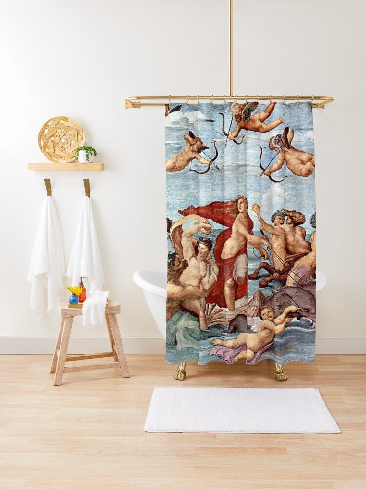 Raphael High Renaissance Art Shower Curtain | Waterproof Eco-Friendly Curtain + Hooks | Bathroom Decor + Quotes - Image 3
